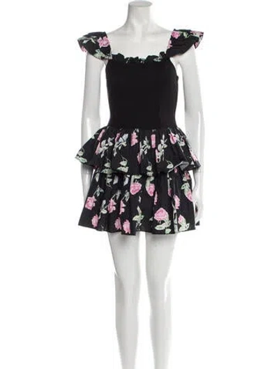Pre-owned Loveshackfancy Floral Print Mini Dress W/ Tags In Black