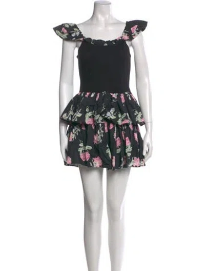 Pre-owned Loveshackfancy Floral Print Mini Dress W/ Tags In Black