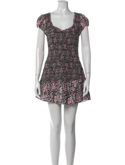 Pre-owned Loveshackfancy Floral Print Mini Dress W/ Tags In Black