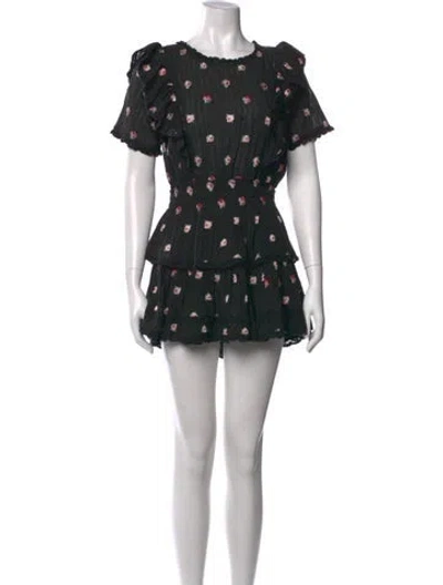 Pre-owned Loveshackfancy Floral Print Mini Dress W/ Tags In Black
