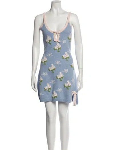 Pre-owned Loveshackfancy Floral Print Mini Dress W/ Tags In Blue