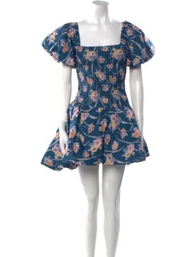 Pre-owned Loveshackfancy Floral Print Mini Dress W/ Tags In Blue