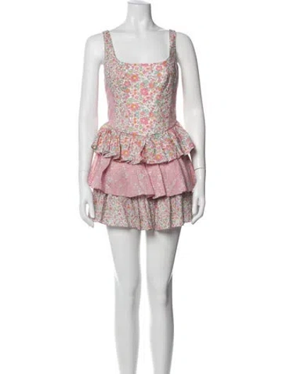 Pre-owned Loveshackfancy Floral Print Mini Dress W/ Tags In Blue