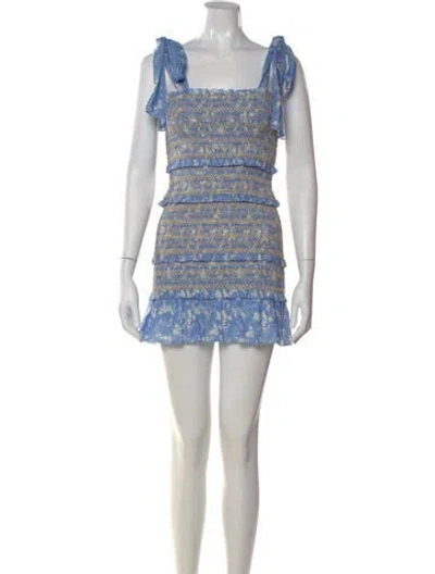 Pre-owned Loveshackfancy Floral Print Mini Dress W/ Tags In Blue