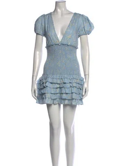 Pre-owned Loveshackfancy Floral Print Mini Dress W/ Tags In Blue