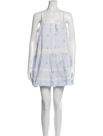 Pre-owned Loveshackfancy Floral Print Mini Dress W/ Tags In Blue