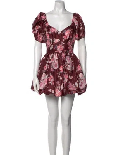 Pre-owned Loveshackfancy Floral Print Mini Dress W/ Tags In Burgundy