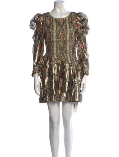 Pre-owned Loveshackfancy Floral Print Mini Dress W/ Tags In Gold/metallic