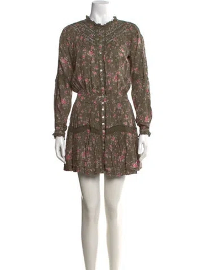 Pre-owned Loveshackfancy Floral Print Mini Dress W/ Tags In Green
