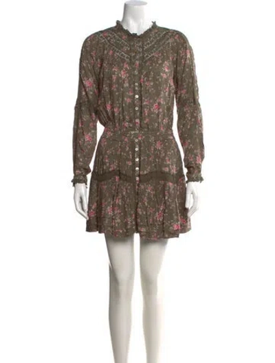 Pre-owned Loveshackfancy Floral Print Mini Dress W/ Tags In Green