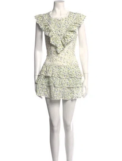 Pre-owned Loveshackfancy Floral Print Mini Dress W/ Tags In Green