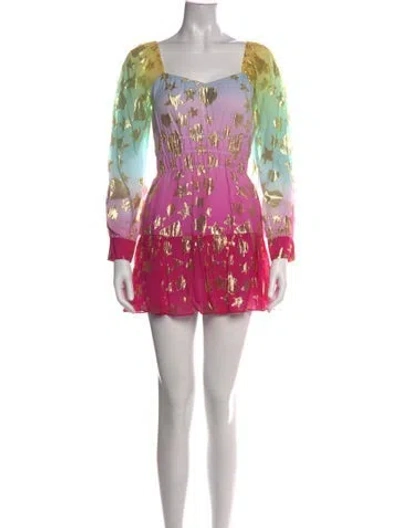 Pre-owned Loveshackfancy Floral Print Mini Dress W/ Tags In Metallic/pink
