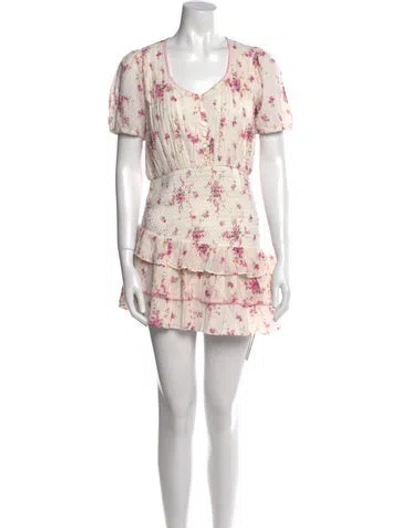 Pre-owned Loveshackfancy Floral Print Mini Dress W/ Tags In Neutral