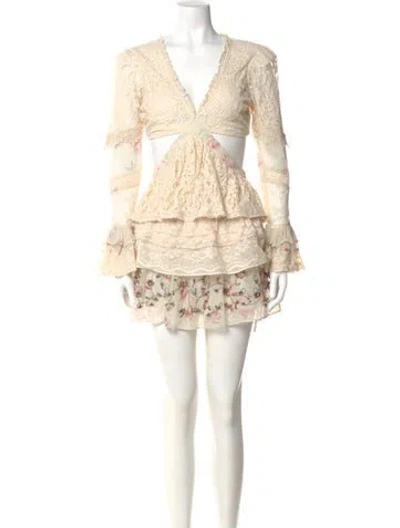 Pre-owned Loveshackfancy Floral Print Mini Dress W/ Tags In Neutral