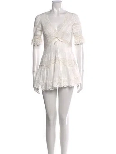 Pre-owned Loveshackfancy Floral Print Mini Dress W/ Tags In Neutral
