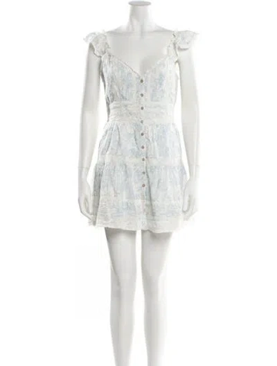 Pre-owned Loveshackfancy Floral Print Mini Dress W/ Tags In Neutral
