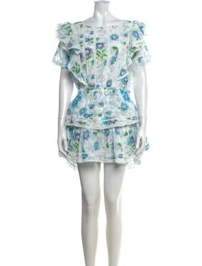 Pre-owned Loveshackfancy Floral Print Mini Dress W/ Tags In Neutrals