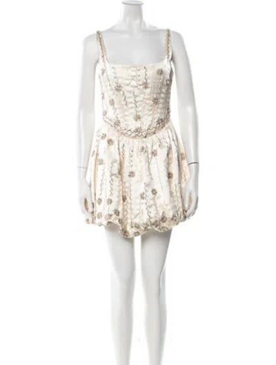Pre-owned Loveshackfancy Floral Print Mini Dress W/ Tags In Neutrals