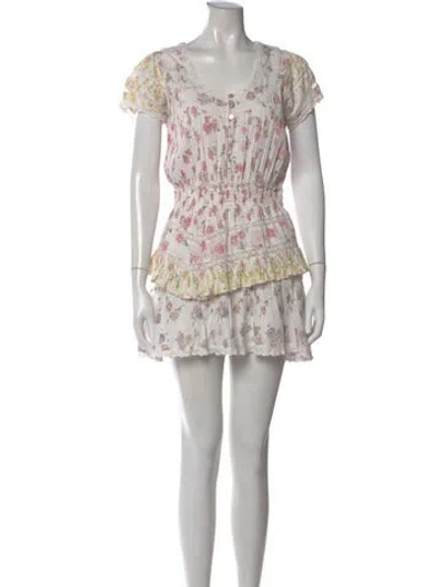 Pre-owned Loveshackfancy Floral Print Mini Dress W/ Tags In White