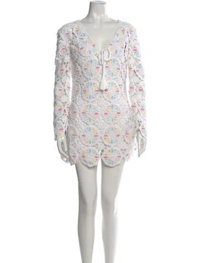 Pre-owned Loveshackfancy Floral Print Mini Dress W/ Tags In White