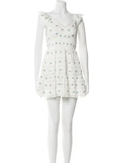 Pre-owned Loveshackfancy Floral Print Mini Dress W/ Tags In White