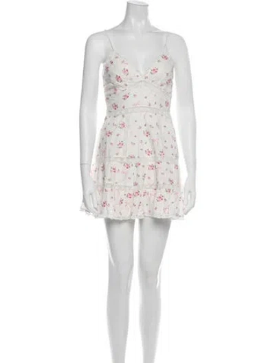 Pre-owned Loveshackfancy Floral Print Mini Dress W/ Tags In White