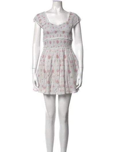 Pre-owned Loveshackfancy Floral Print Mini Dress W/ Tags In White