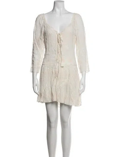Pre-owned Loveshackfancy Floral Print Mini Dress W/ Tags In White