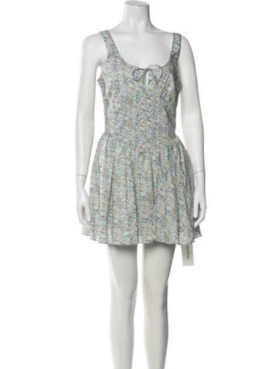Pre-owned Loveshackfancy Floral Print Mini Dress W/ Tags In White