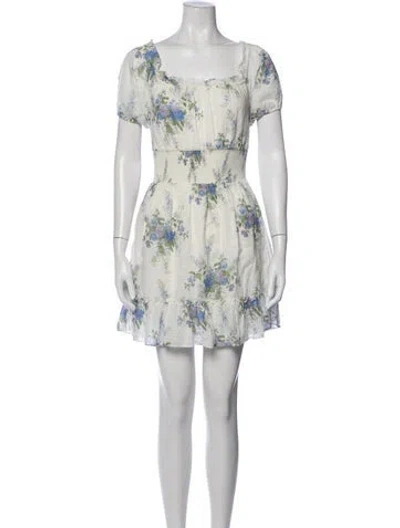 Pre-owned Loveshackfancy Floral Print Mini Dress W/ Tags In White