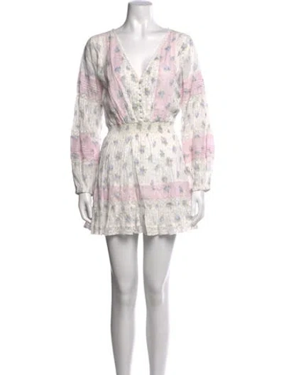 Pre-owned Loveshackfancy Floral Print Mini Dress W/ Tags In White