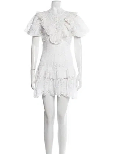 Pre-owned Loveshackfancy Floral Print Mini Dress W/ Tags In White