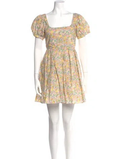 Pre-owned Loveshackfancy Floral Print Mini Dress W/ Tags In Yellow
