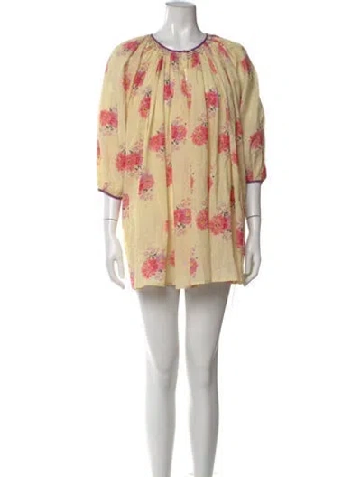 Pre-owned Loveshackfancy Floral Print Mini Dress W/ Tags In Yellow