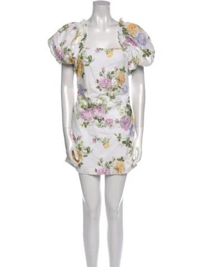 Pre-owned Loveshackfancy Floral Print Mini Dress In White