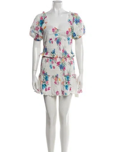 Pre-owned Loveshackfancy Floral Print Mini Dress In White
