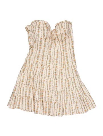 Pre-owned Loveshackfancy Floral Print Mini Dress In White