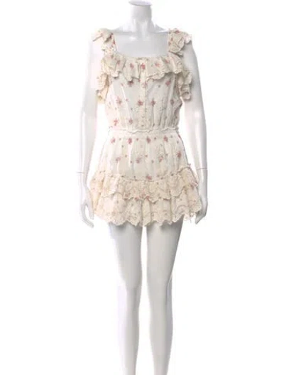 Pre-owned Loveshackfancy Floral Print Mini Dress In White