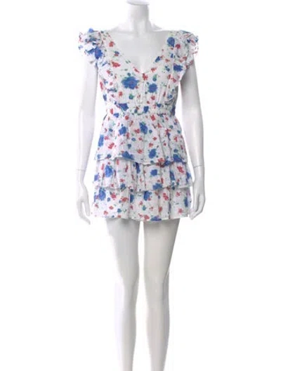Pre-owned Loveshackfancy Floral Print Mini Dress In White