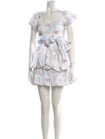 Pre-owned Loveshackfancy Floral Print Mini Dress In White