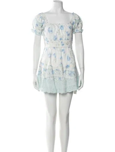 Pre-owned Loveshackfancy Floral Print Mini Dress In White