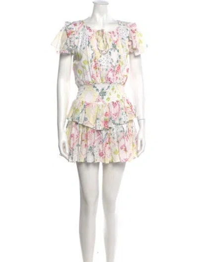 Pre-owned Loveshackfancy Floral Print Mini Dress In White