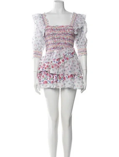 Pre-owned Loveshackfancy Floral Print Mini Dress In White