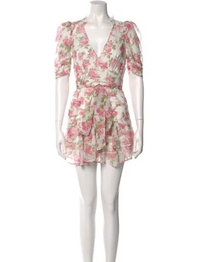 Pre-owned Loveshackfancy Floral Print Mini Dress In White