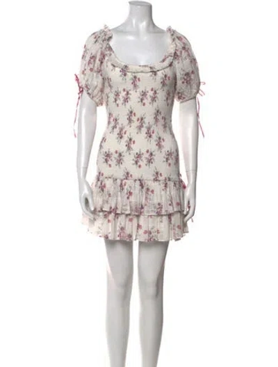 Pre-owned Loveshackfancy Floral Print Mini Dress In White