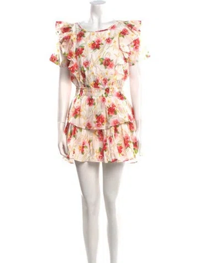 Pre-owned Loveshackfancy Floral Print Mini Dress In White