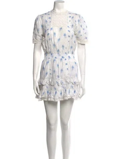 Pre-owned Loveshackfancy Floral Print Mini Dress In White