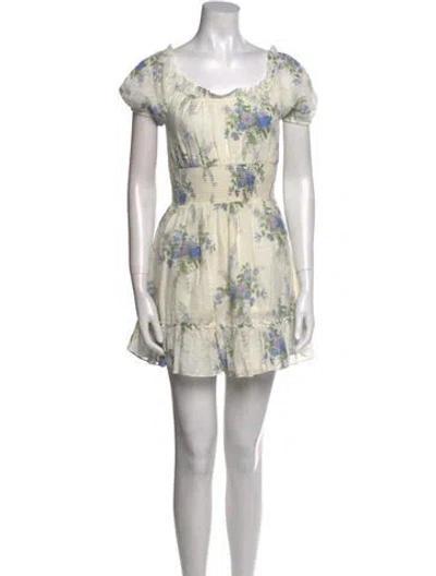 Pre-owned Loveshackfancy Floral Print Mini Dress In White