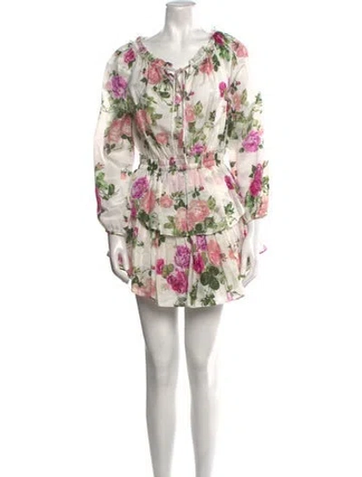 Pre-owned Loveshackfancy Floral Print Mini Dress In White