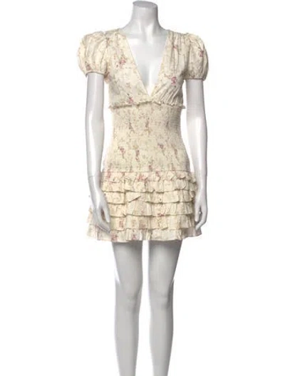 Pre-owned Loveshackfancy Floral Print Mini Dress In White